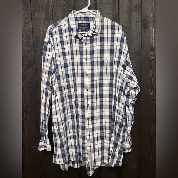 Abercrombie & Fitch The Big Shirt Mens XL Blue/Cream Plaid Button Down 100% Cott - Picture 1 of 6